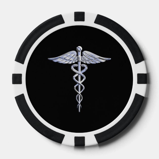 Juego De Fichas De Póquer Símbolo médico cromado como Caduceus (Anverso)