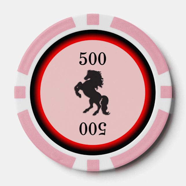 Juego De Fichas De Póquer Stallion negro sobre rosa (Anverso)