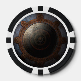 Juego De Fichas De Póquer Steampunk Moon Clock Time Gears Metalizado