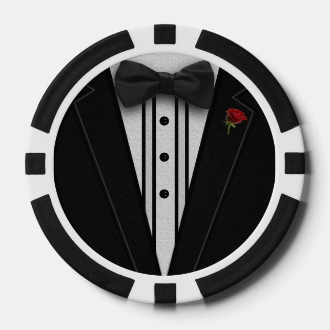 Juego De Fichas De Póquer Tuxedo negro con corbata (Anverso)