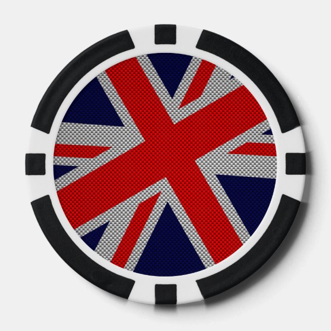 Juego De Fichas De Póquer Union Jack on Carbon Fiber Style Colours (Anverso)