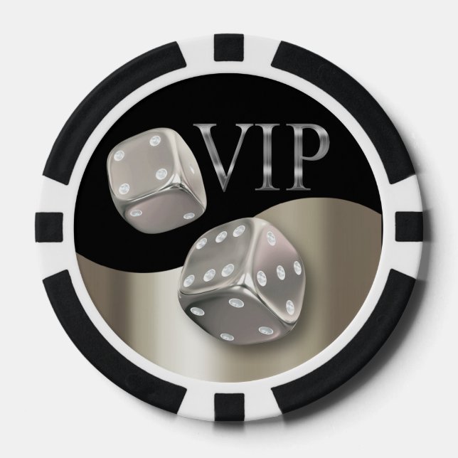 Juego De Fichas De Póquer VIP Rolling Dice Las Vegas negro de plata (Anverso)