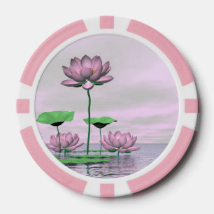 Juego De Fichas De Póquer Waterlilies y flores de loto rosados - 3D rinden