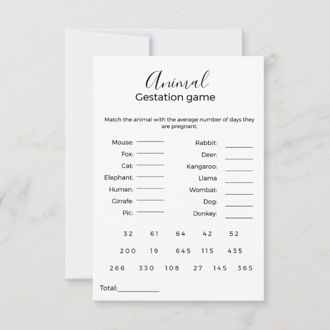 Juego de gestación animal juego de ducha de bebé (Anverso)