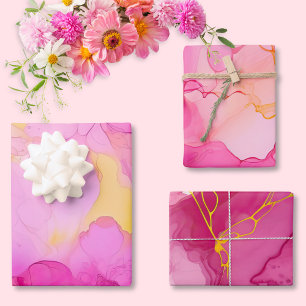 Juego de hojas de papel de envolver de mármol rosa