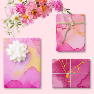 Juego de hojas de papel de envolver de mármol rosa