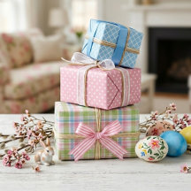 Juego de hojas de papel de regalo a cuadros elegan