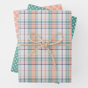 Juego de hojas de papel de regalo a cuadros elegan