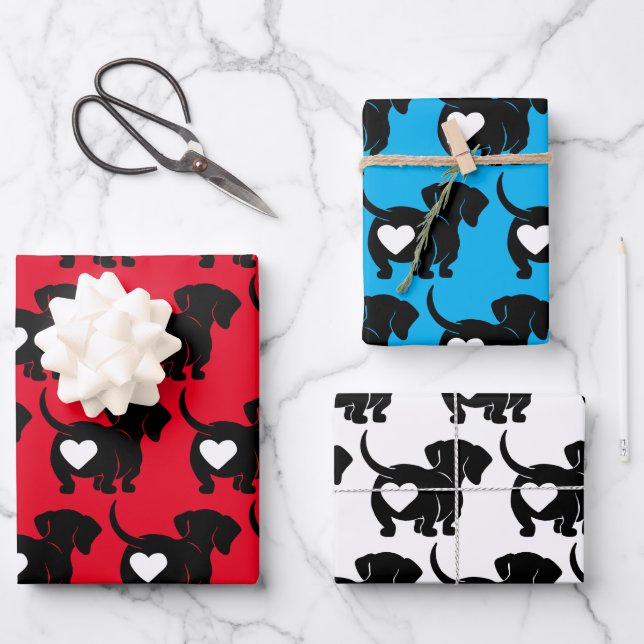 Juego de hojas de papel de regalo de Dachshunds de (Anverso)