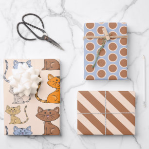 Juego de hojas de papel de regalo de gatos colorid