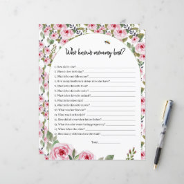 Juego de hojas de papel ¿Quién conoce mejor a mamá