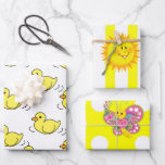 Juego de hojas planas de papel de ajuste de 3<br><div class="desc">Papel envuelto Hoja plana de 3 chicharrones amarillos mariposa solar</div>