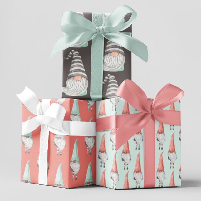 Juego de hojas planas de papel de ajuste de Gnome  (Celebrate someone special with these cute watercolor gnome wrapping paper sheets! )