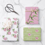 Juego de hojas planas de papel de envolvimiento pe<br><div class="desc">¡Celebra un cumpleaños especial con estas encantadoras sábanas de papel de envolver de peones verdes y rosas personalizadas!</div>