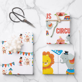 Juego de hojas planas de papel envolvente de circo