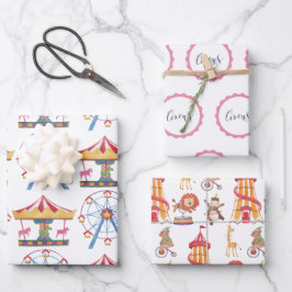 Juego de hojas planas de papel envolvente de circo