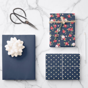Juego de hojas planas de papel envuelto de 3 azul