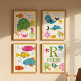 Juego de Impresiones de Arte de Criaturas Marinas