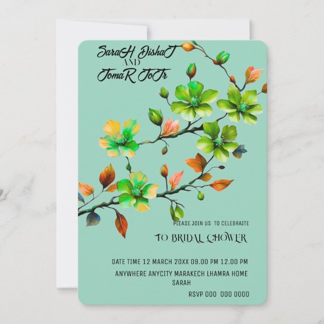 Juego de invitación a la boda verde sabia, boda Mi (Anverso)