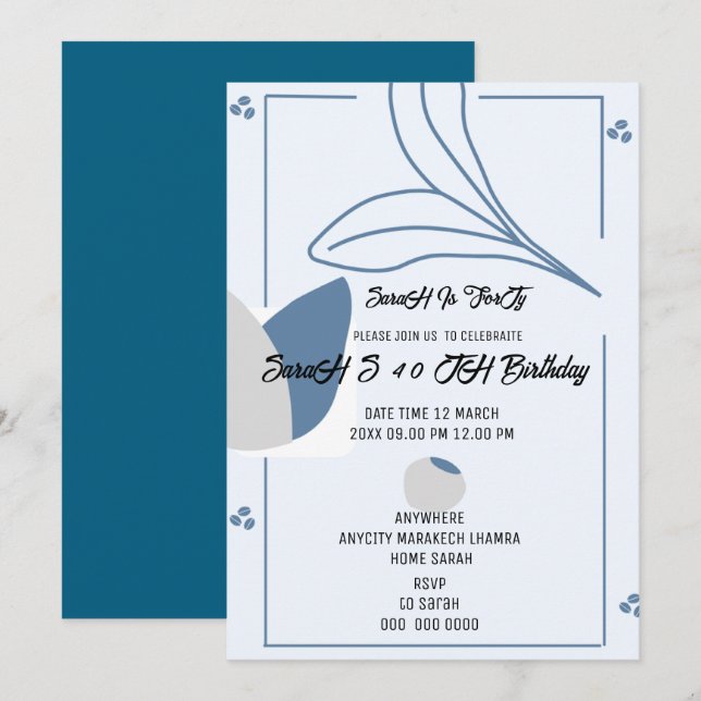 Juego de Invitación de Boda Azul Claro, Azul Franc (Anverso / Reverso)