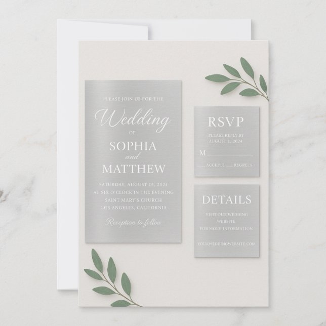 Juego de Invitación de Boda de Acrílico con Espejo (Anverso)