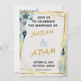 Juego de Invitación de Boda Elegante Floral Azul D