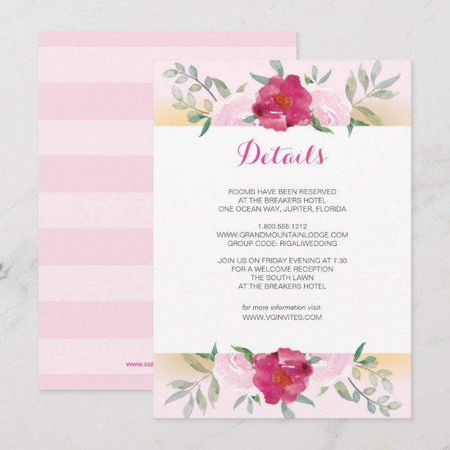 Juego de Invitación de Boda Floral Rosa con Tarjet (Anverso / Reverso)