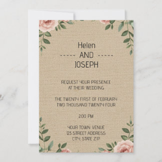 Juego de Invitación de Boda Floral Rústico Rosa Po