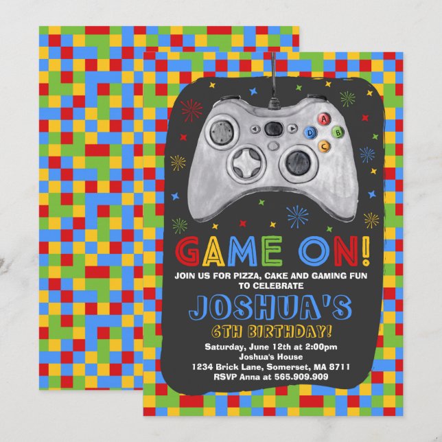 Juego de Invitación de Cumpleaños de Juegos Videoj (Anverso / Reverso)