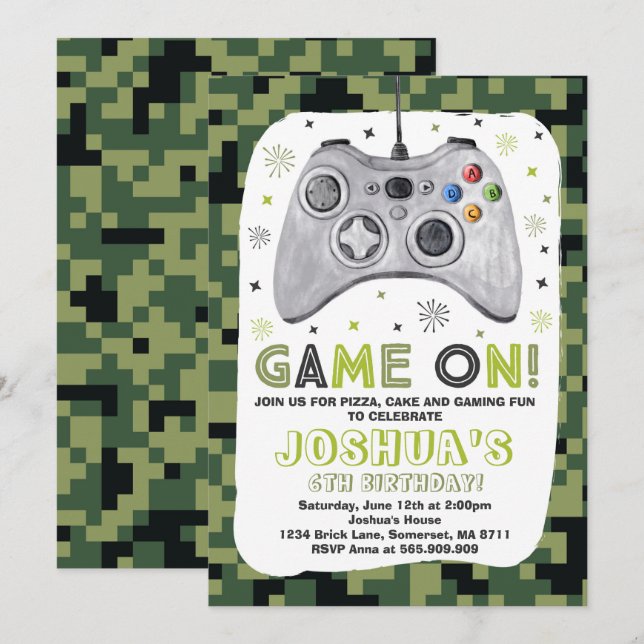 Juego de Invitación de Cumpleaños de Juegos Videoj (Anverso / Reverso)