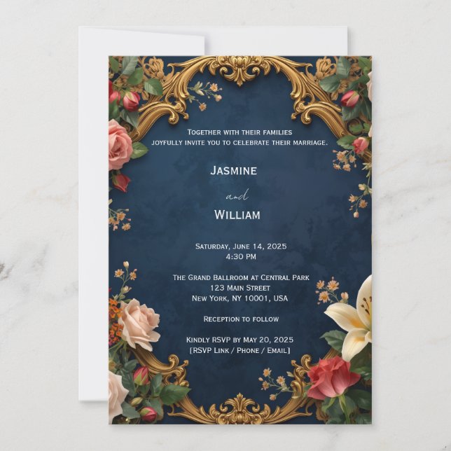 Juego de invitaciones a la boda romántica Rosa (Anverso)