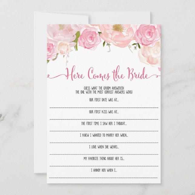 Juego de la novia llega la novia para ducha floral (Anverso)