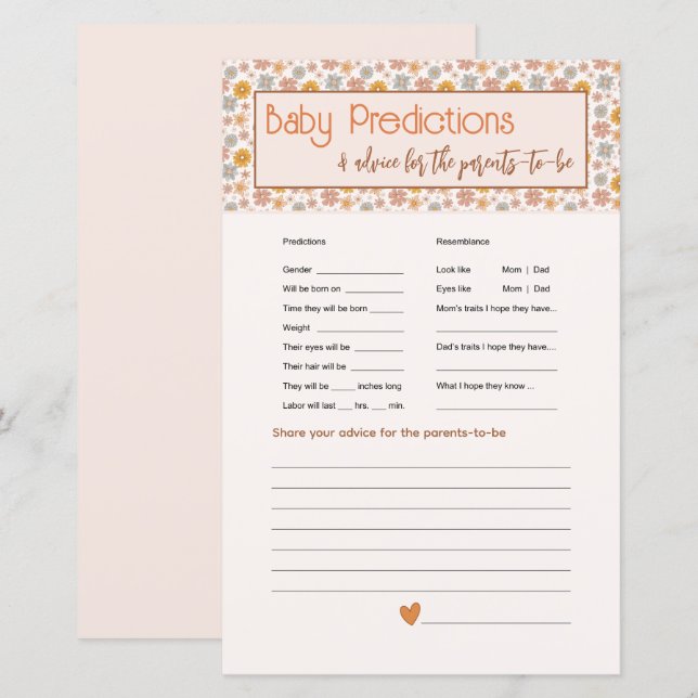 Juego de la tarjeta de consejo Boho Floral Baby Pr (Anverso / Reverso)