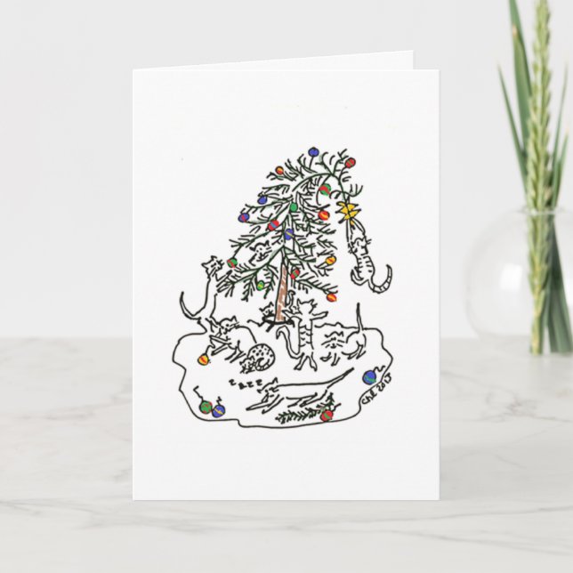 Juego de los gatos en tarjeta del árbol de navidad (Anverso)