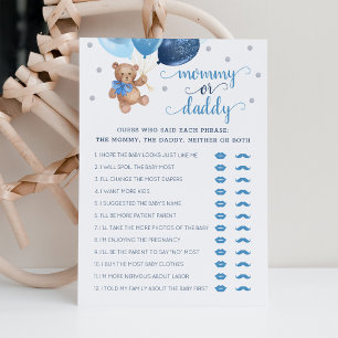 Juego de mamá o papá Tarjeta de oso Baby Shower Te