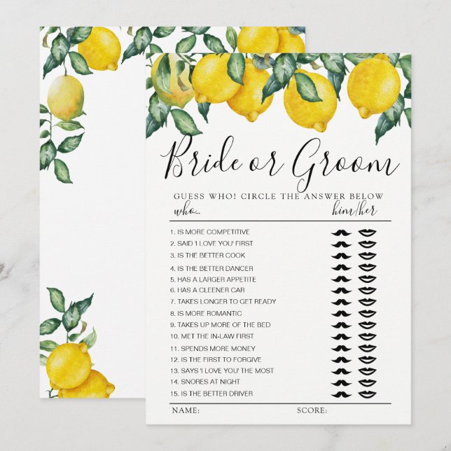 Juego de novia o de Groom completamente Tarjeta ed (Anverso / Reverso)