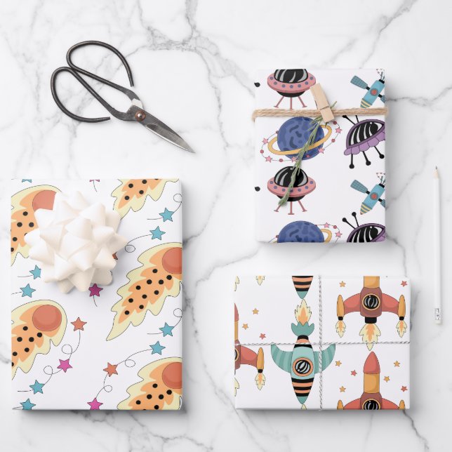 Juego de papel de ajuste con temas de espacio (Anverso)