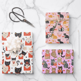 Juego de papel de ajuste de gatos de amor