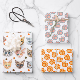 Juego de papel de ajuste de gatos y patas de 3