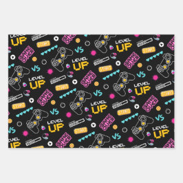 Juego de papel de ajuste de regalo pixelado para j