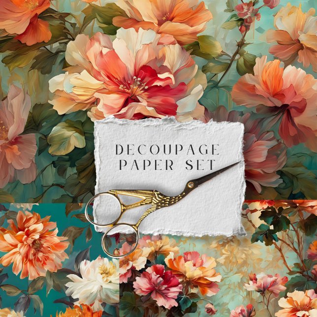 Juego de Papel de Decoupage Floral Naranja Rústico (Subido por el creador)