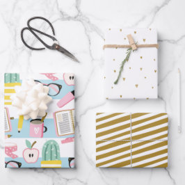 Juego de papel de envolver azul y oro para Chicas 