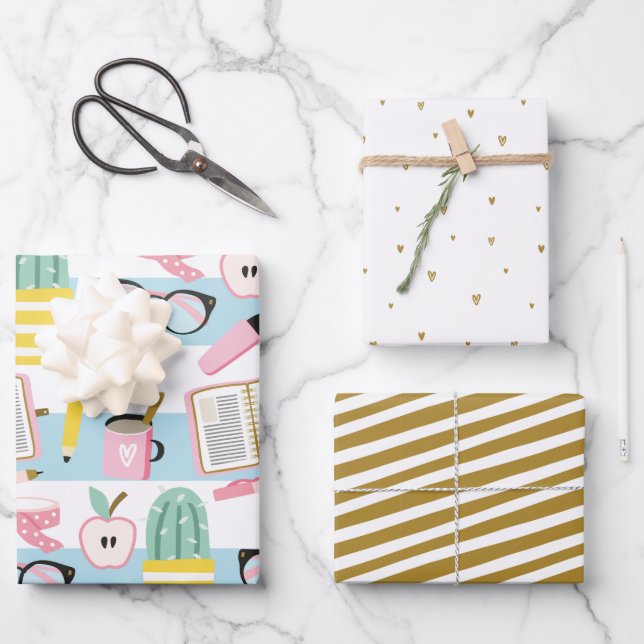 Juego de papel de envolver azul y oro para Chicas  (Anverso)