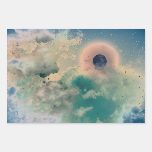 Juego de papel de envolvimiento de 3 cielos noctur (Anverso)