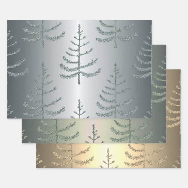 Juego de papel de envolvimiento de árboles navideñ (Set)
