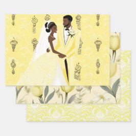 Juego de papel de envolvimiento de Boda amarillo