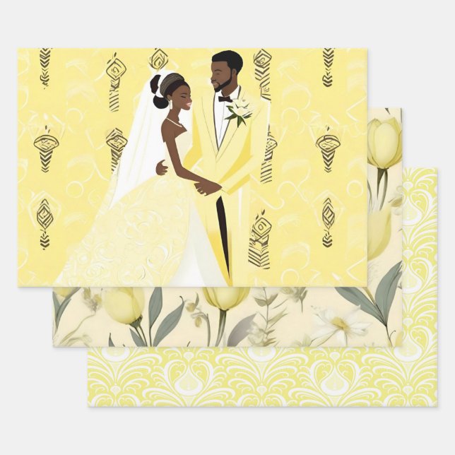 Juego de papel de envolvimiento de Boda amarillo (Set)