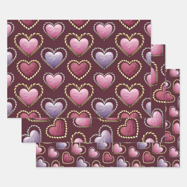 Juego de papel de envolvimiento de corazones de lu (Set)