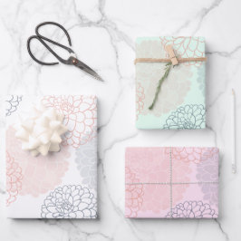 Juego de papel de envolvimiento de Dahlias azul y 