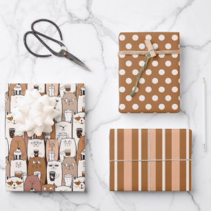 Juego de papel de envolvimiento de gatos de café d